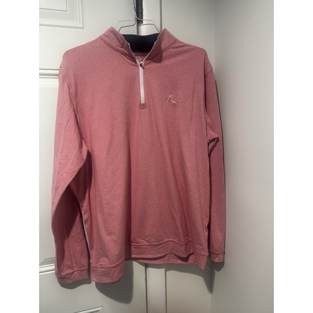 Rhoback Mens XL Pink Striped Zip Stretch Performance Golf Mock Neck Casual